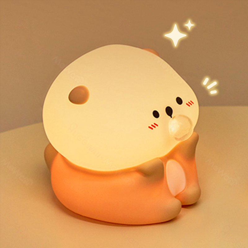 Satsus® Otter Bubble Blowing Baby Squishy Silicone Night Light Soft Glow Adorable Funny Perfect for Gift