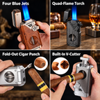 Deep Blue Quad Flame Refillable Torch Lighter
