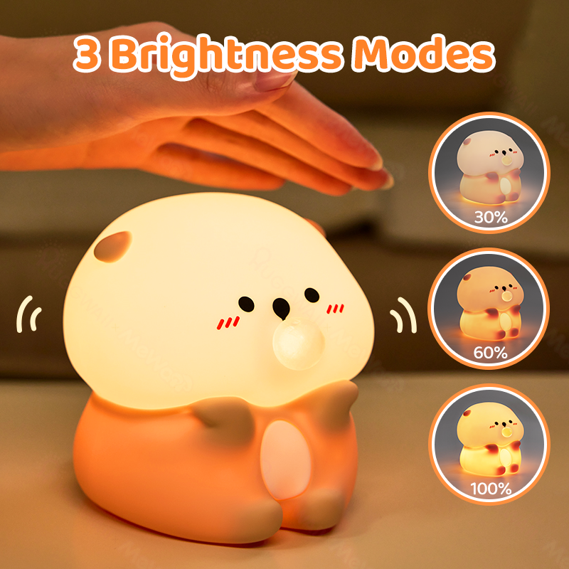 Satsus® Otter Bubble Blowing Baby Squishy Silicone Night Light Soft Glow Adorable Funny Perfect for Gift