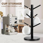 Tree-Shaped Wooden Mug Holder with Round Base