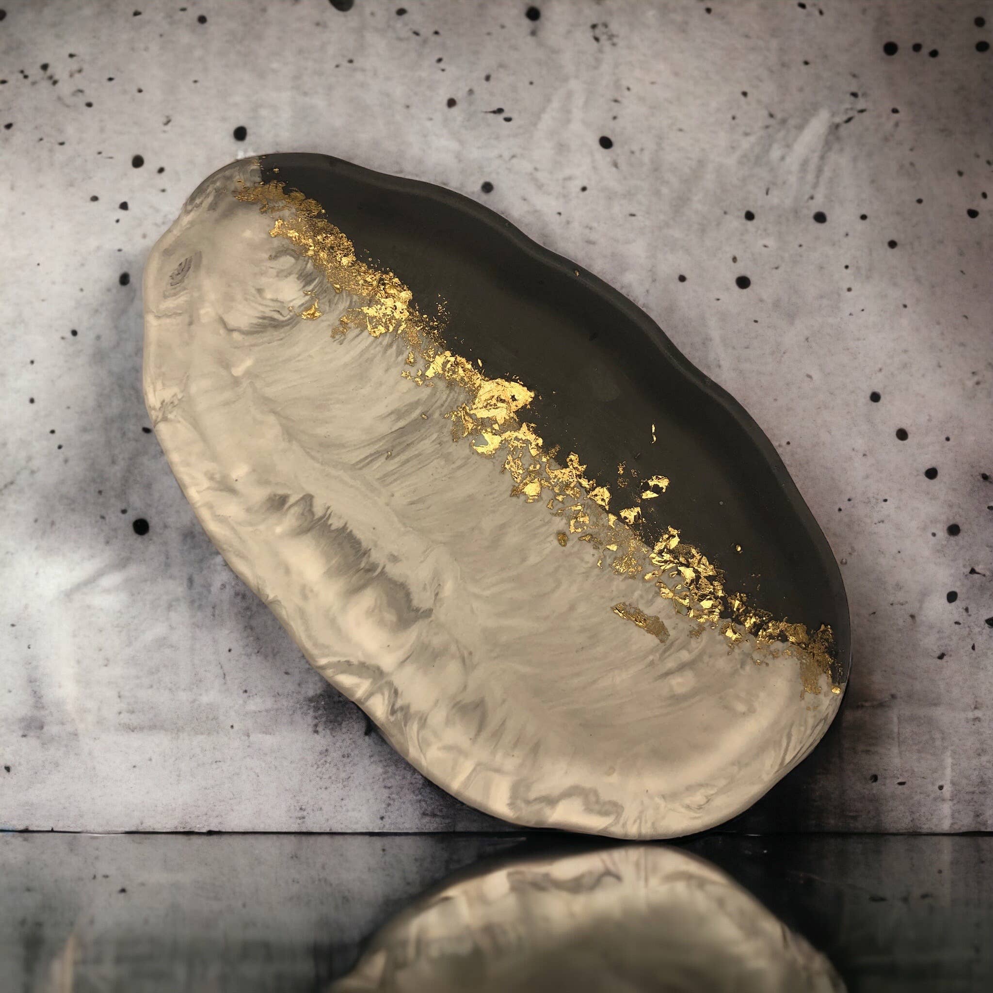 Grey Marble & Gold Leaf Organic Jesmonite Tray