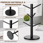 Tree-Shaped Wooden Mug Holder with Round Base