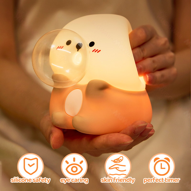 Satsus® Otter Bubble Blowing Baby Squishy Silicone Night Light Soft Glow Adorable Funny Perfect for Gift