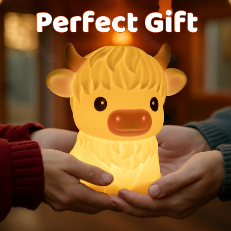 Satsus® Highland Cow Silicone Squishy LED Night Light - Perfect Gift for Kids and Girls