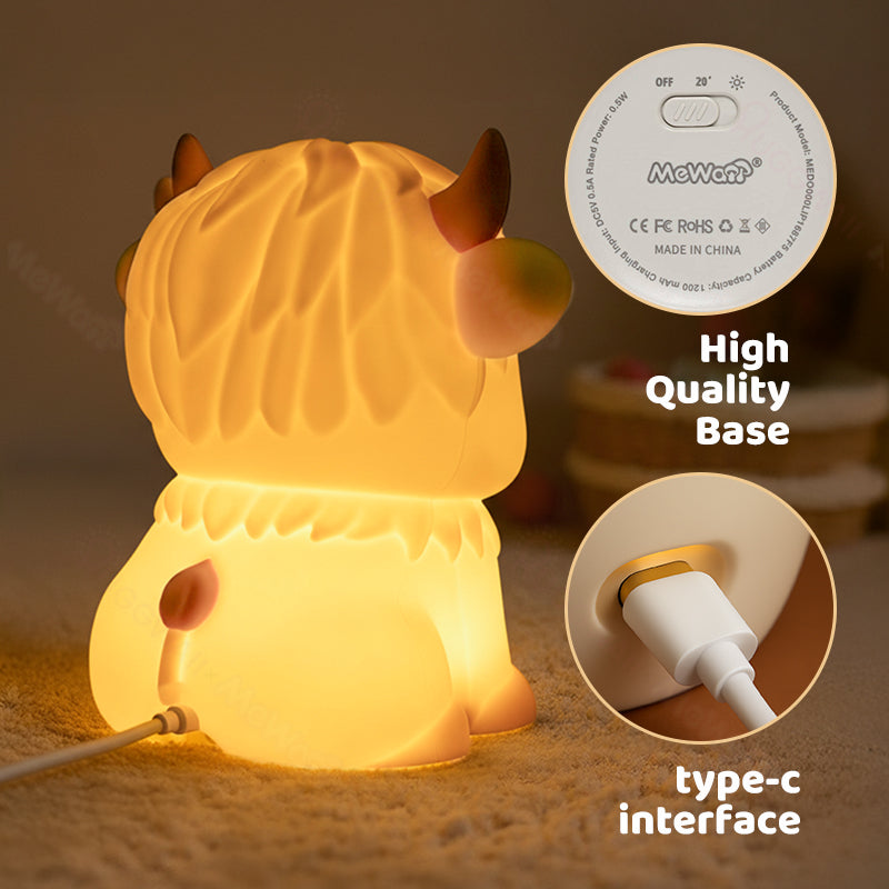 Satsus® Highland Cow Silicone Squishy LED Night Light - Perfect Gift for Kids and Girls
