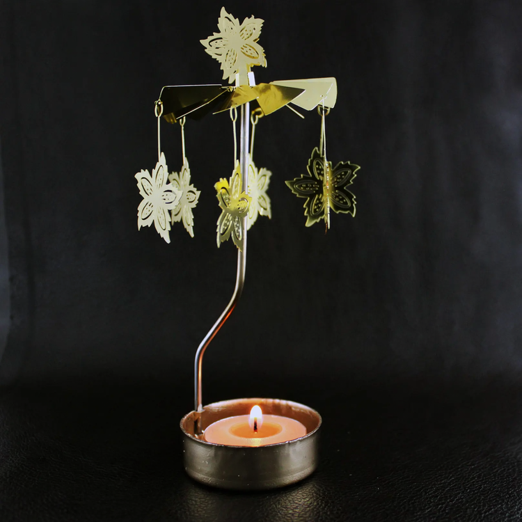 Rotating metal candle holder, 6.7x6.7x17.5 cm
