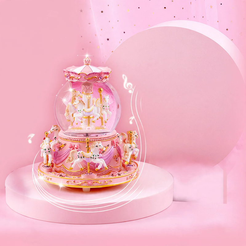 Carousel music box with glass orb