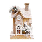Illuminated Christmas Wooden House with Snow Landscape