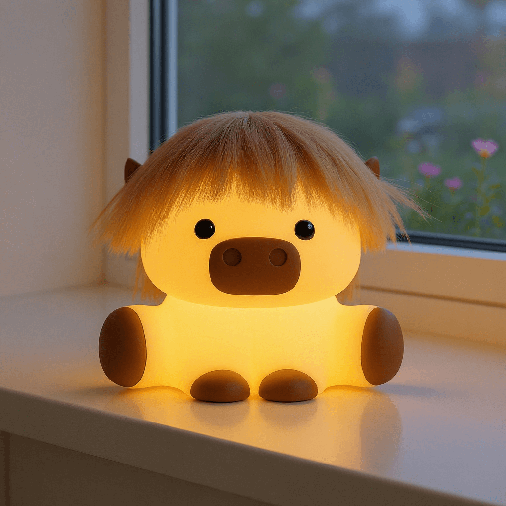 Satsus® Highland Cow with Hair Silicone Squishy LED Night Light - Perfect Gift for Kids and Girls