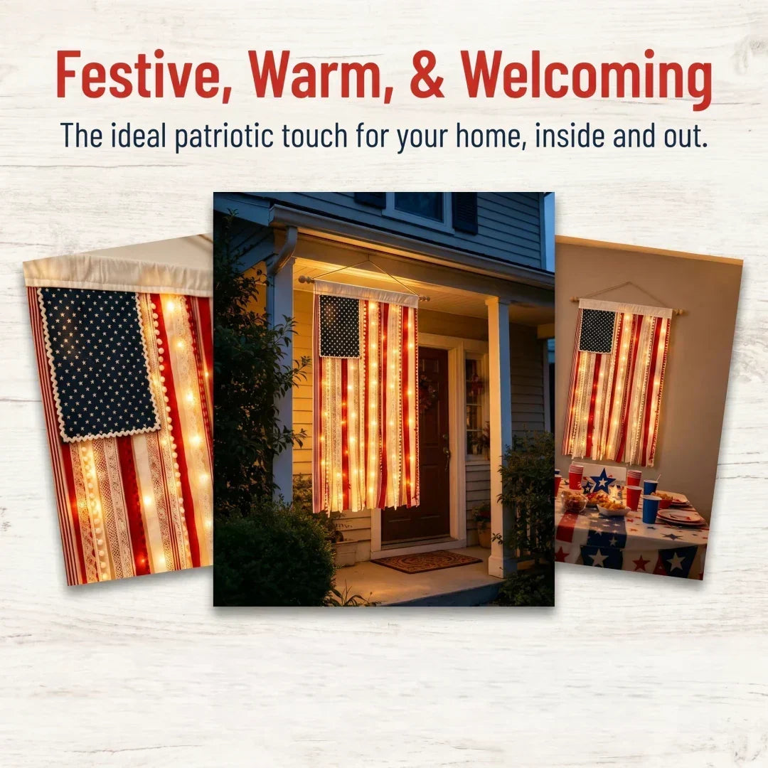 4 x 2.3 Ft Lighted Rag American Flag Banner -  USA 250th Celebration