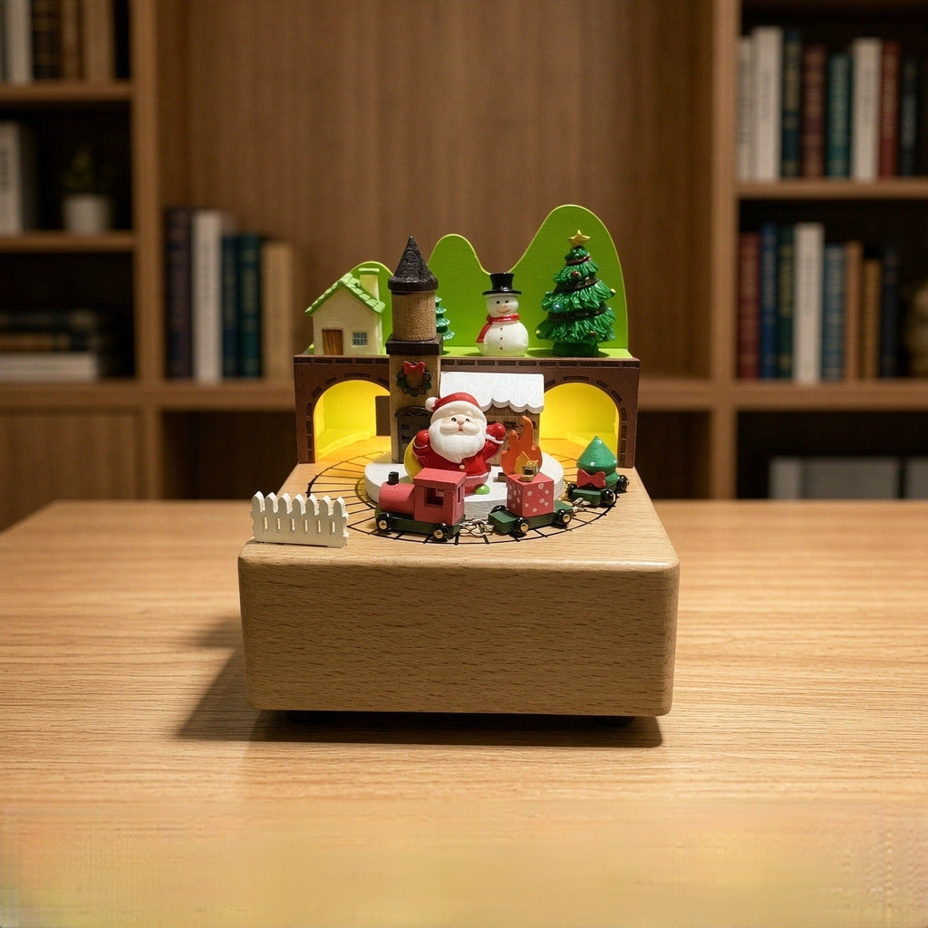 Wood music box with voice-controlled lighting