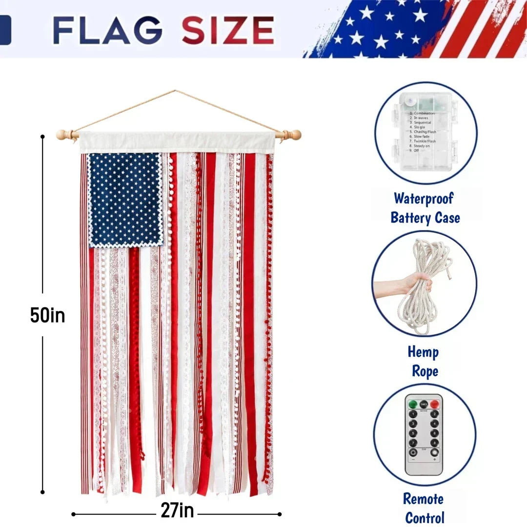 4 x 2.3 Ft Lighted Rag American Flag Banner -  USA 250th Celebration