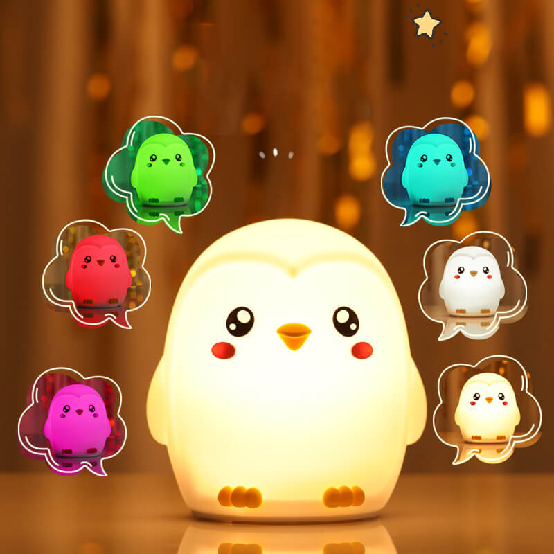 Satsus® Squishy Silicone Colorful Penguins LED Night Light - Perfect Gift for Kids and Girls