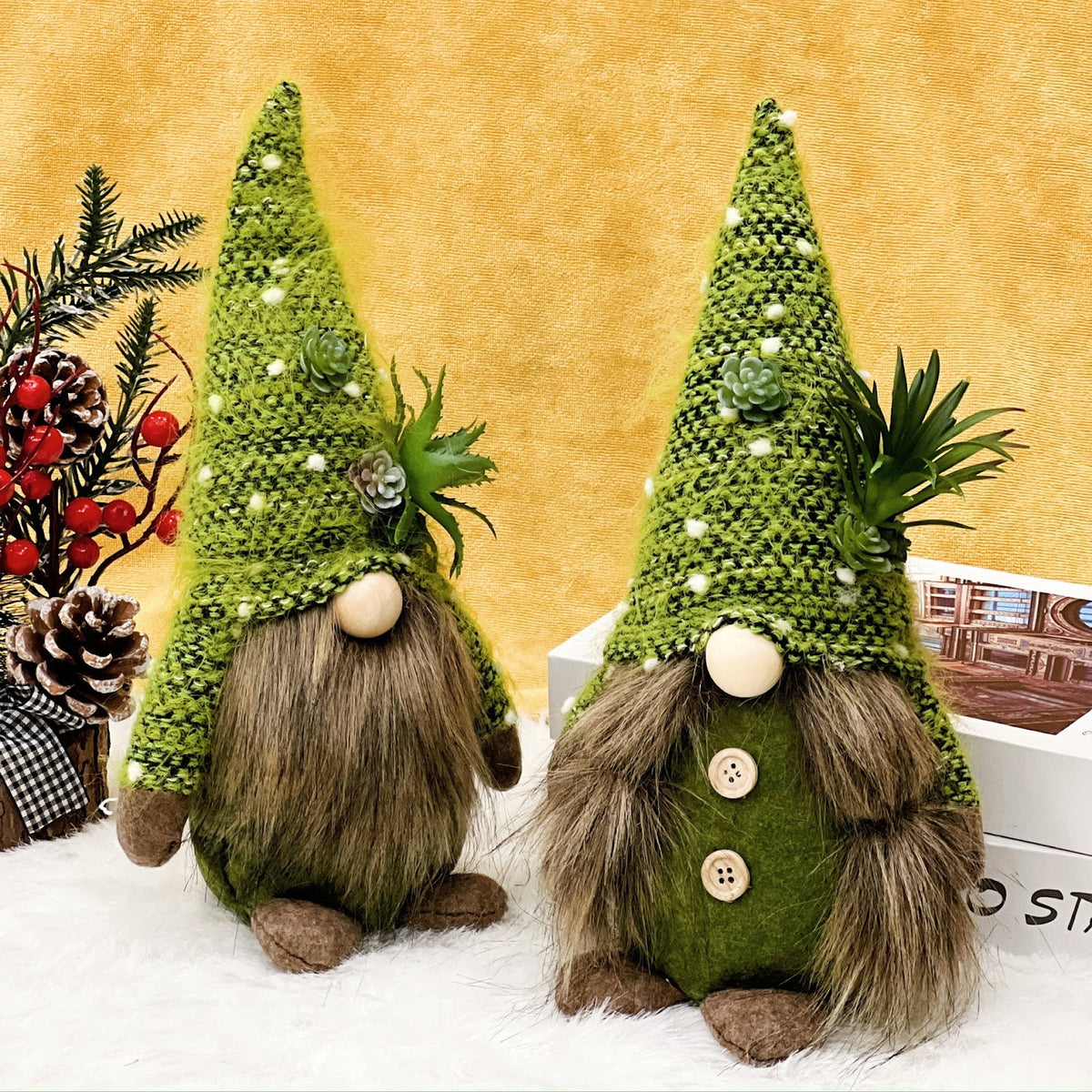 Christmas gnomes with succulent design
