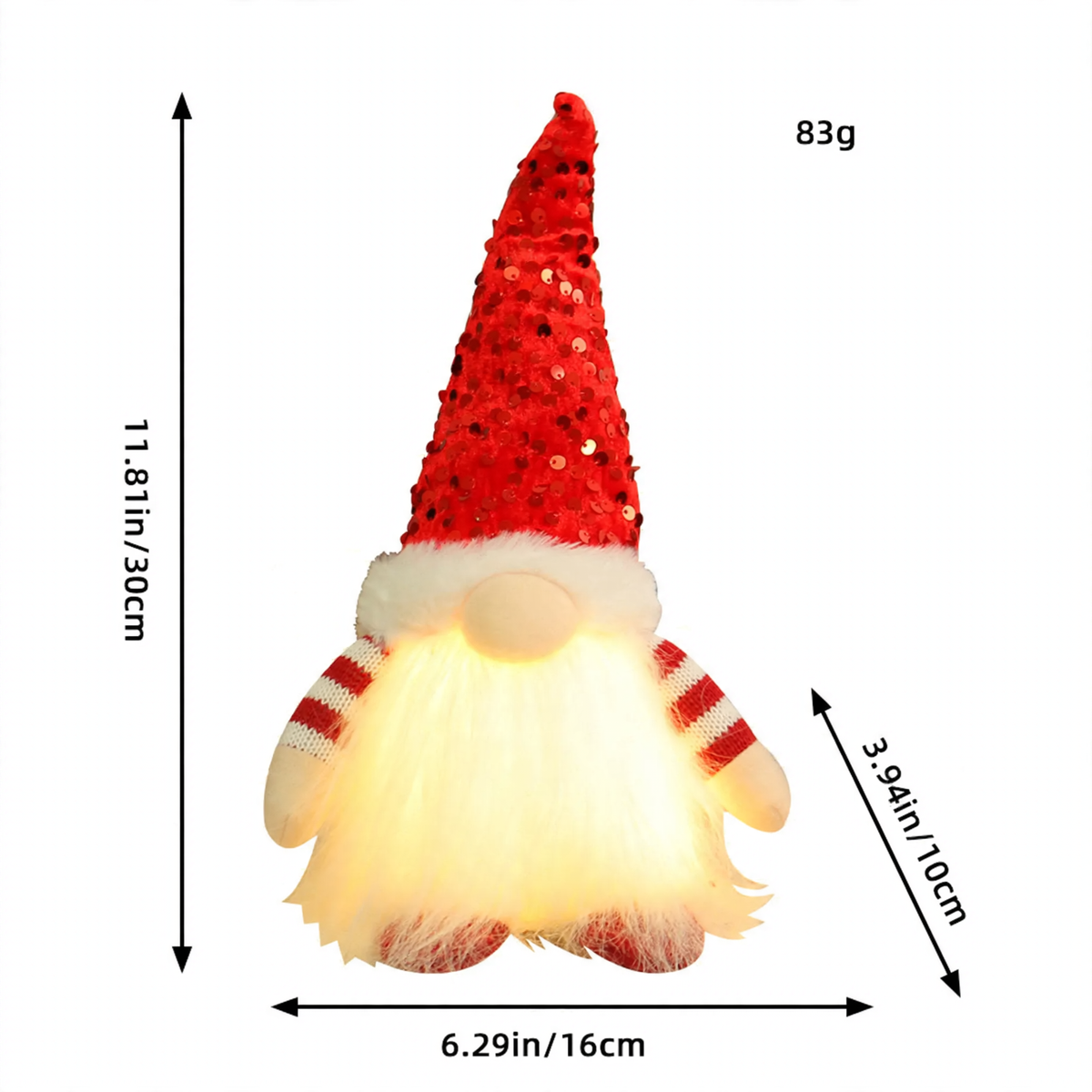 Glowing Christmas Gnome with Sequin Hat