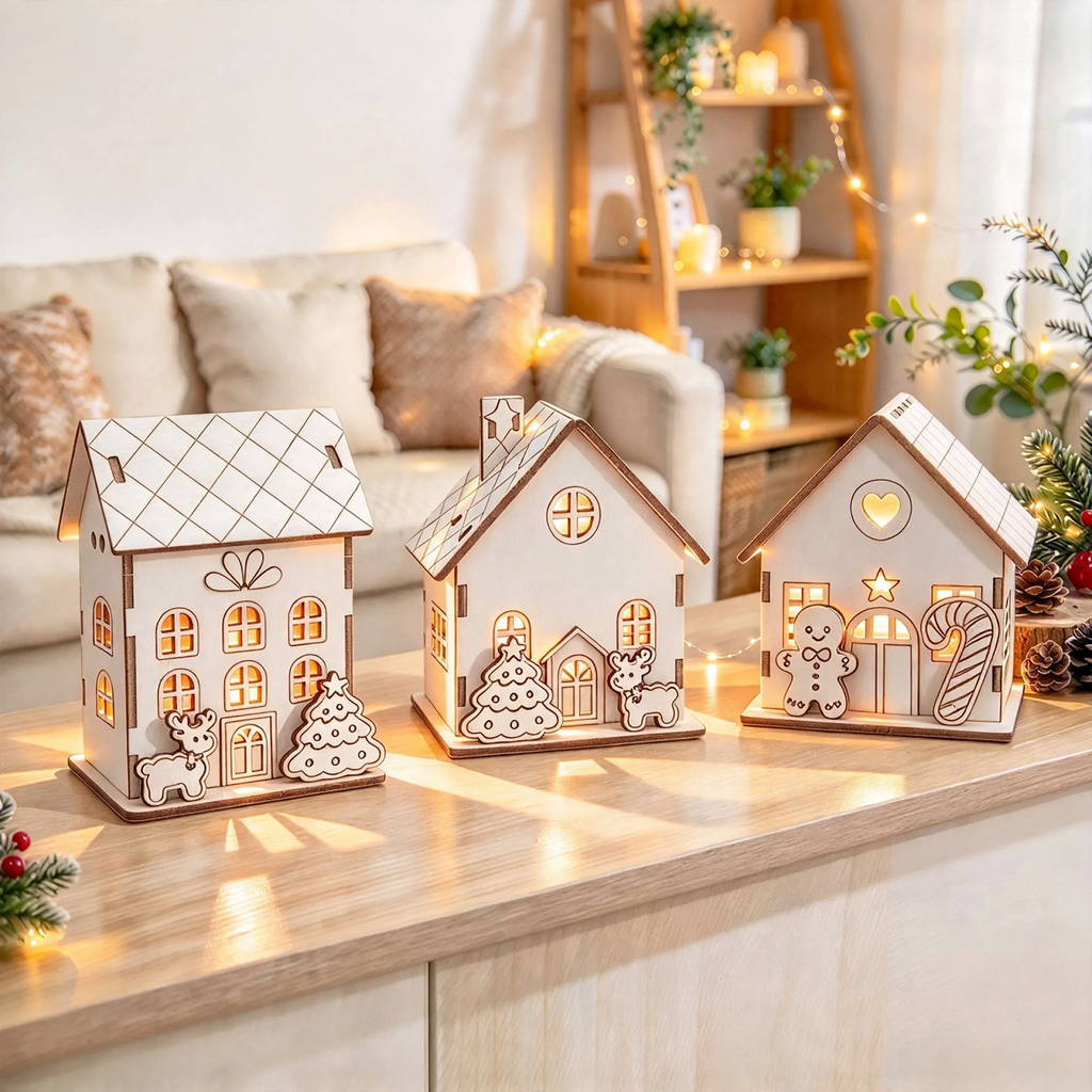 Illuminated wooden Christmas house, DIY kit