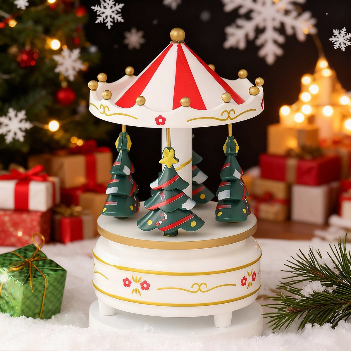 Decorative carousel music box made of solid wood