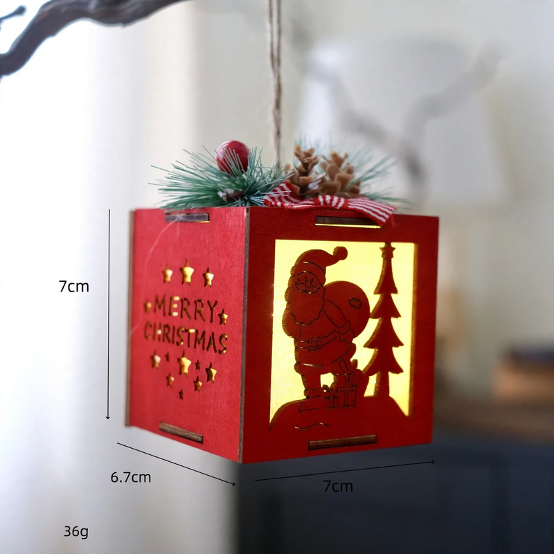 Illuminated wooden house, Christmas decoration for hanging or placing