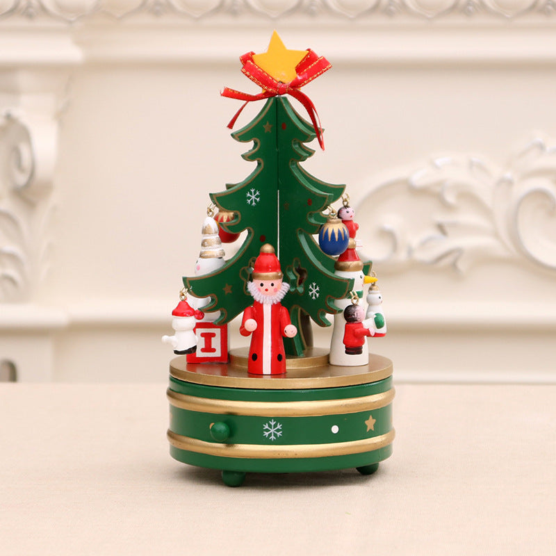 Rotating wooden music box for Christmas