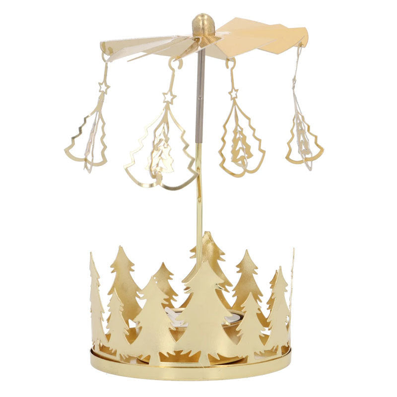 Rotating tea light holder made of brass with star motif