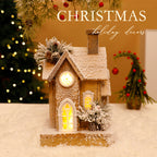 Illuminated Christmas Wooden House with Snow Landscape