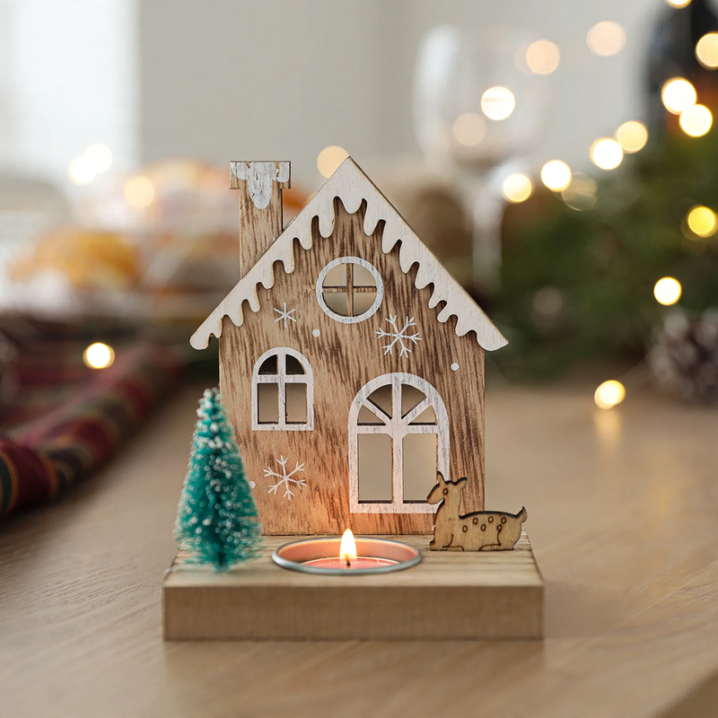Decorative wooden Christmas candle holder, 12 cm