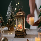 Retro music box with train motif and LED snow globe