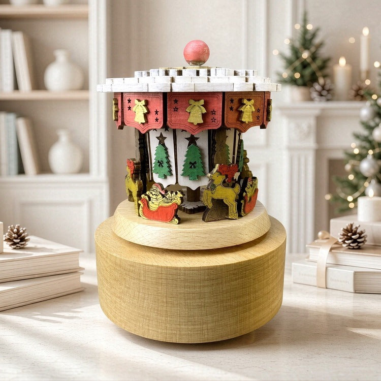 Wooden music box with lighting and wind-up mechanism