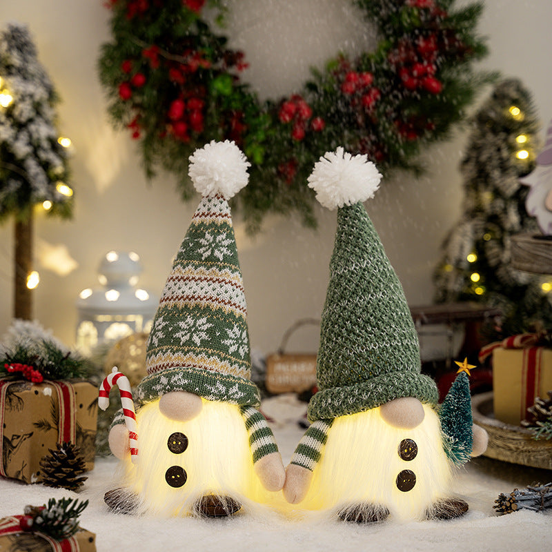 Christmas elf figure with knitted hat and lighting