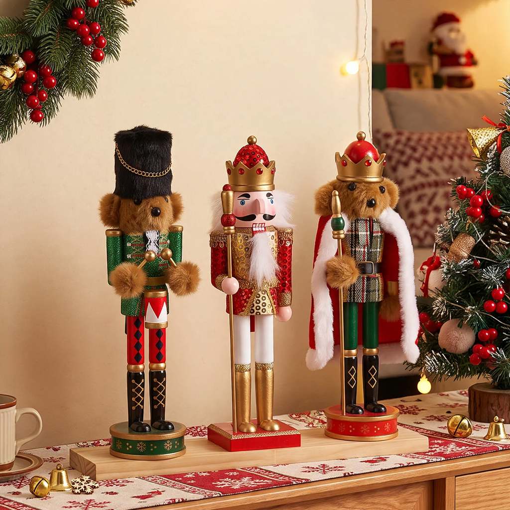 Wood Nutcracker Figure, King or Bear, 30 cm