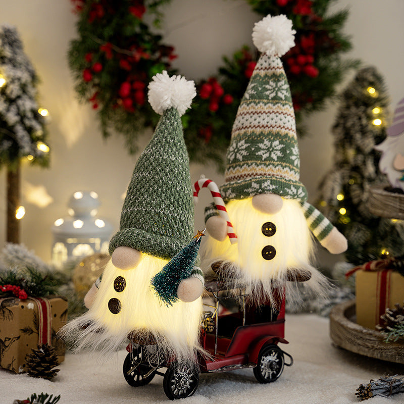 Christmas elf figure with knitted hat and lighting