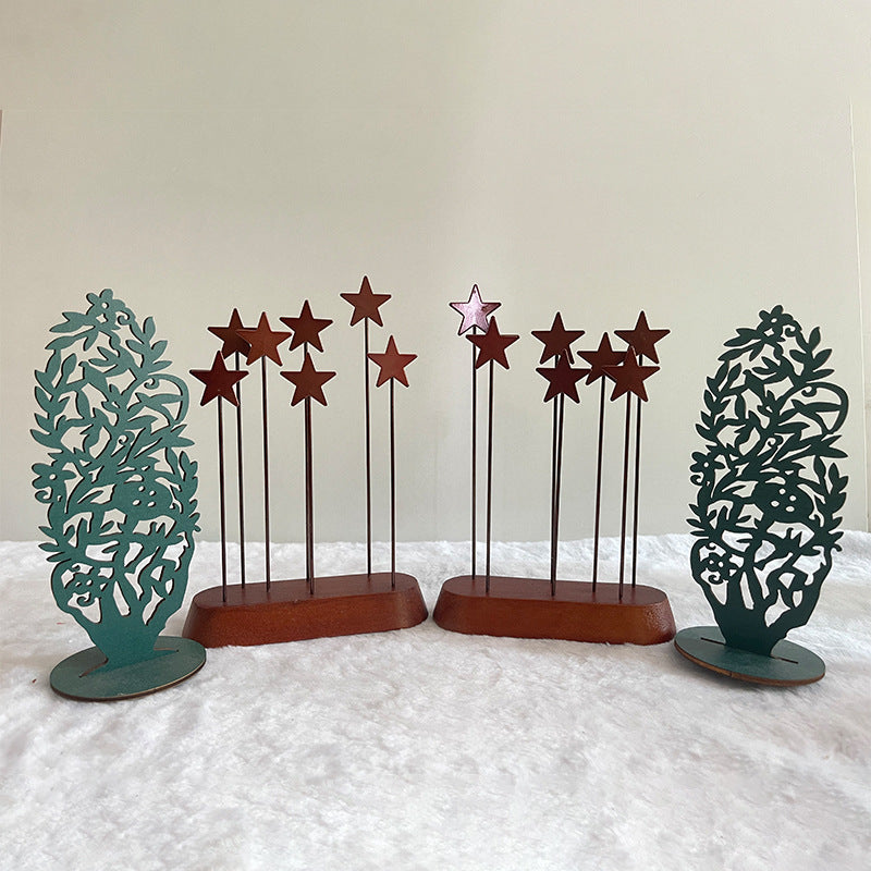 Christmas decoration set, metal stars and wooden plants
