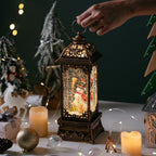 Retro music box with train motif and LED snow globe