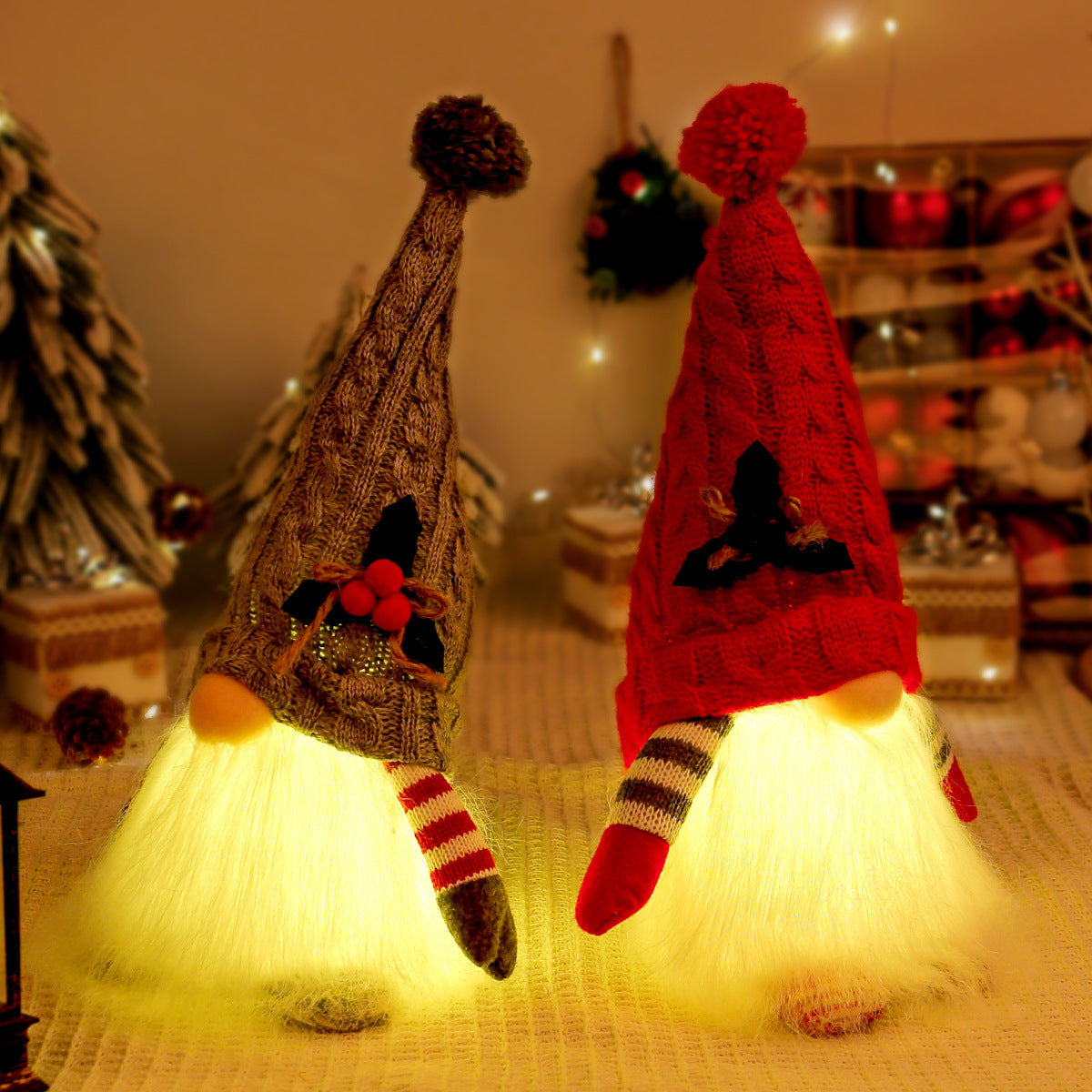 Glowing elf figure with knitted hat