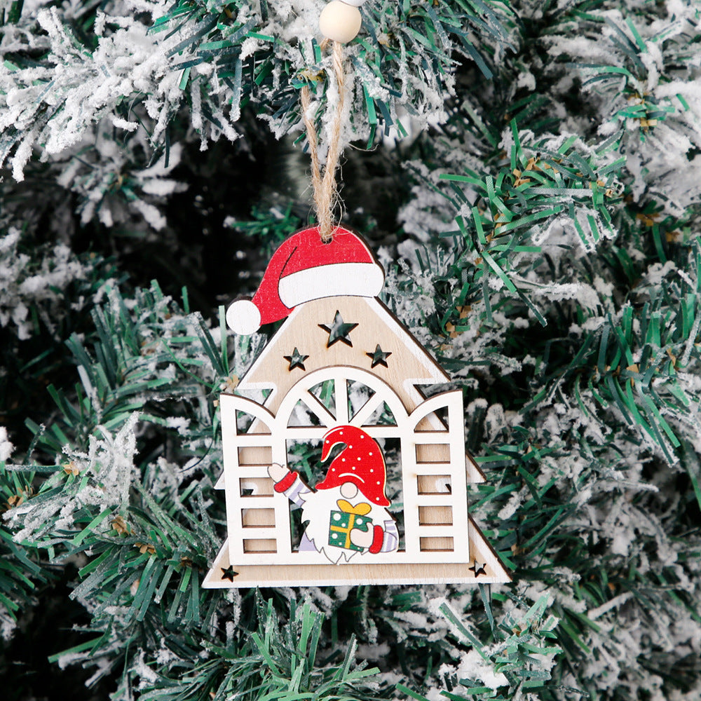 Decorative Christmas wooden pendant with gnome motif