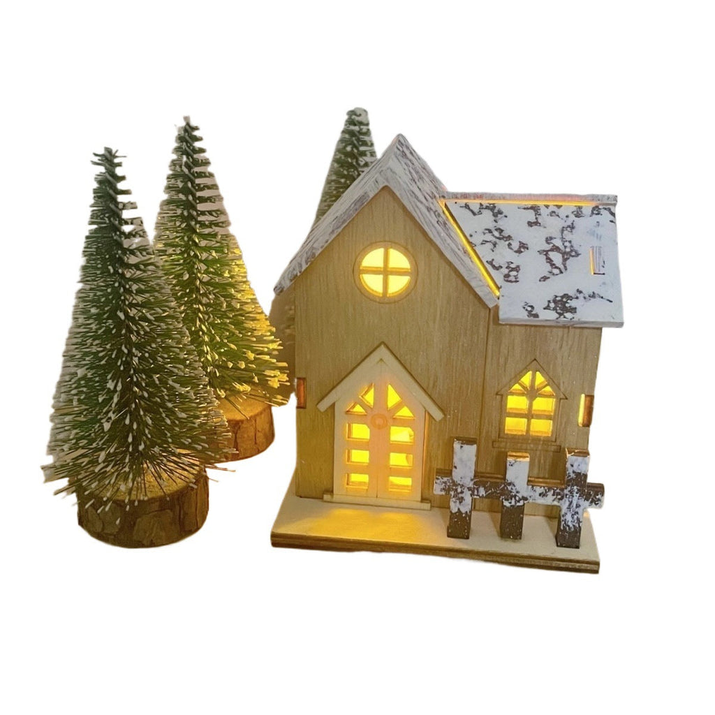 Illuminated wooden cabin model for Christmas