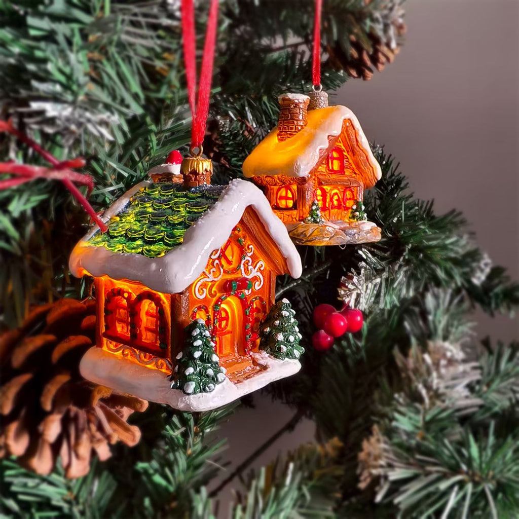 Christmas house pendant with lighting made of resin