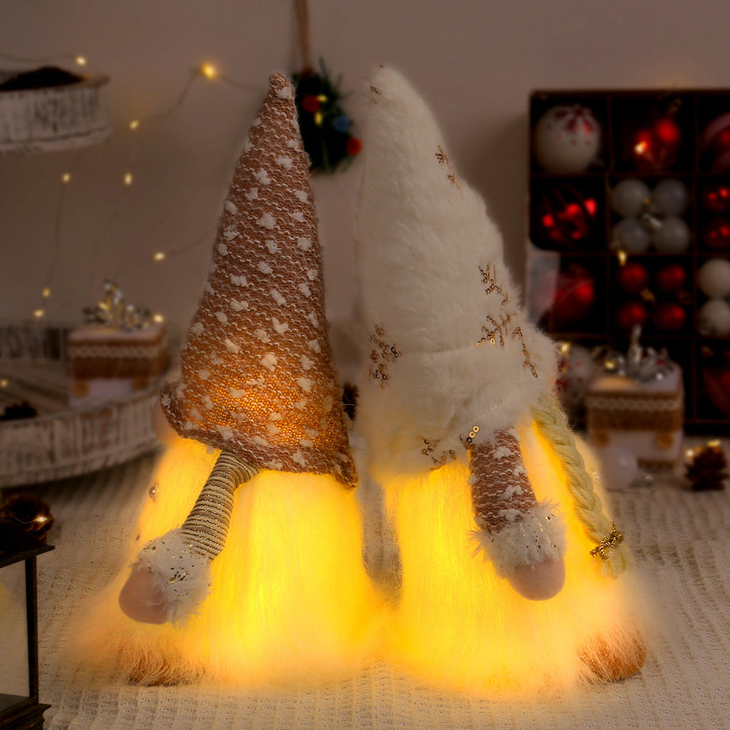 Illuminated Christmas elf figure with sequins and plush