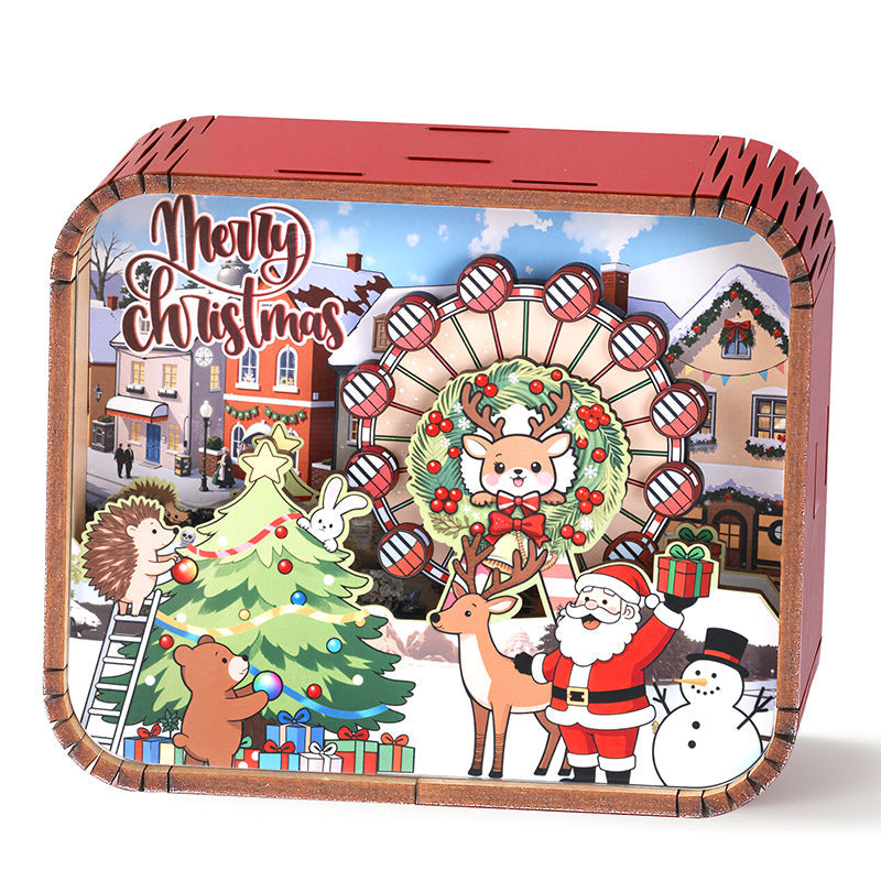 Decorative wooden music box with Christmas motif
