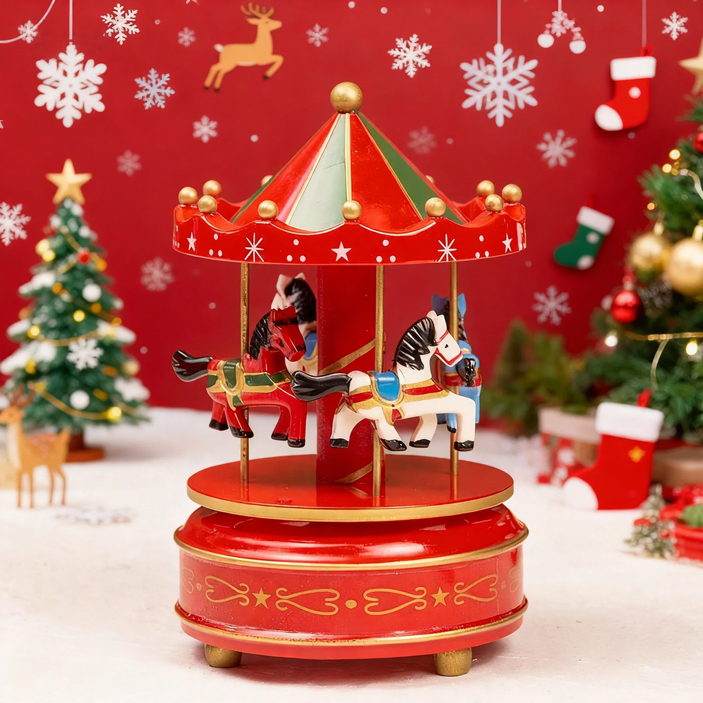 Decorative carousel music box made of solid wood