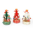 Christmas wooden music box with winding mechanism