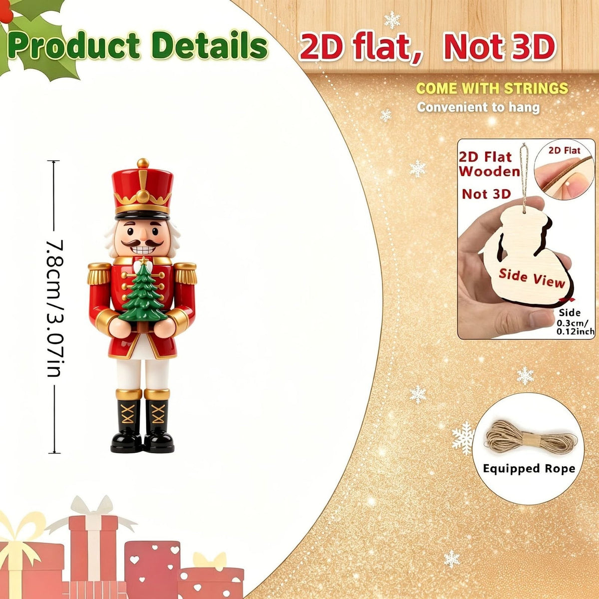 Nutcracker pendant made of wood, set of 10