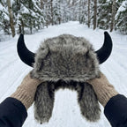 Viking Horn Fur Winter Trapper Hat