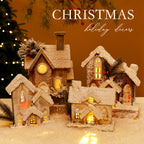 Illuminated Christmas Wooden House with Snow Landscape