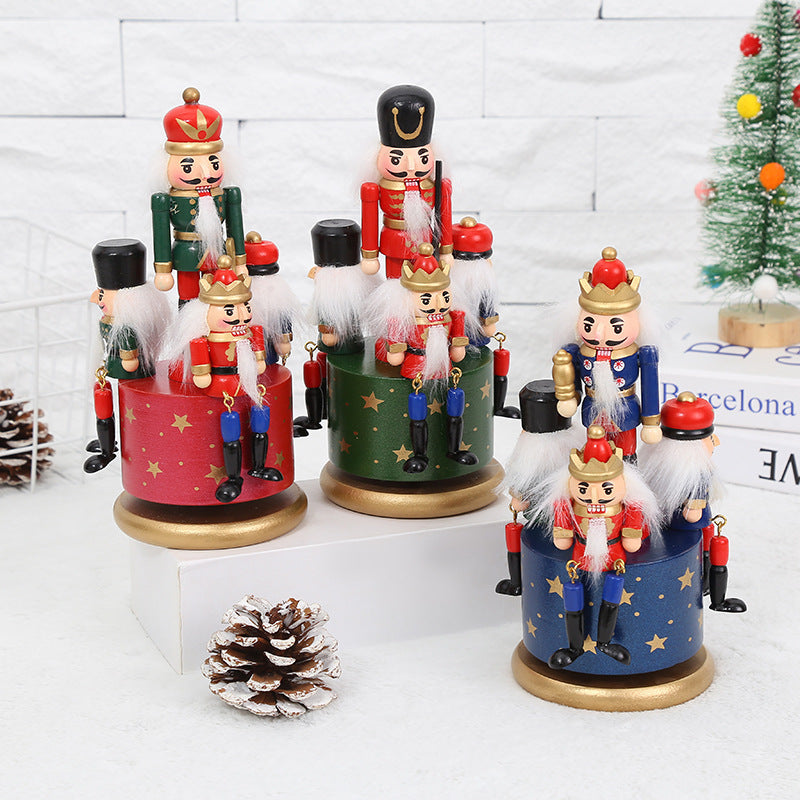 Hand-painted nutcracker music box made of pine wood