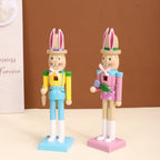 Decorative wooden nutcracker figure with rabbit ears