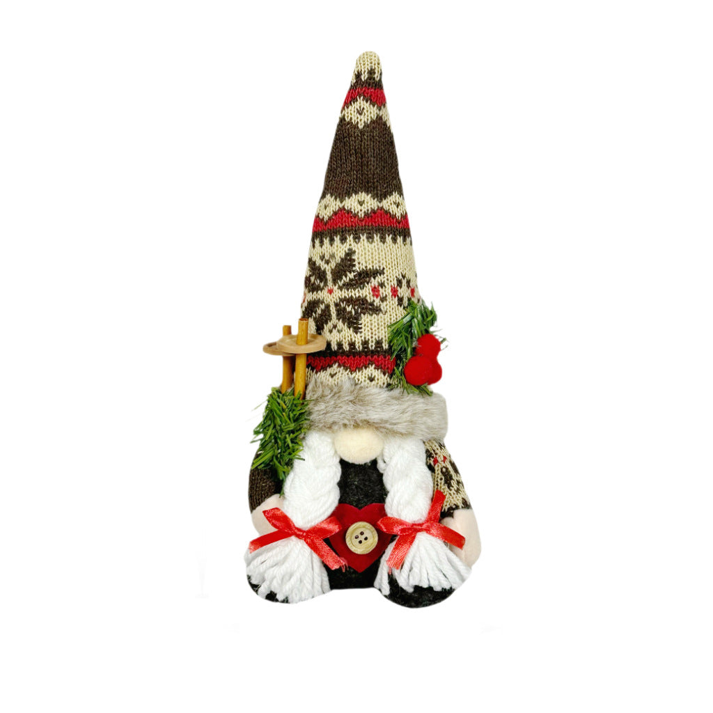 Christmas Elf Figurine with Knit Hat and Pine Branch