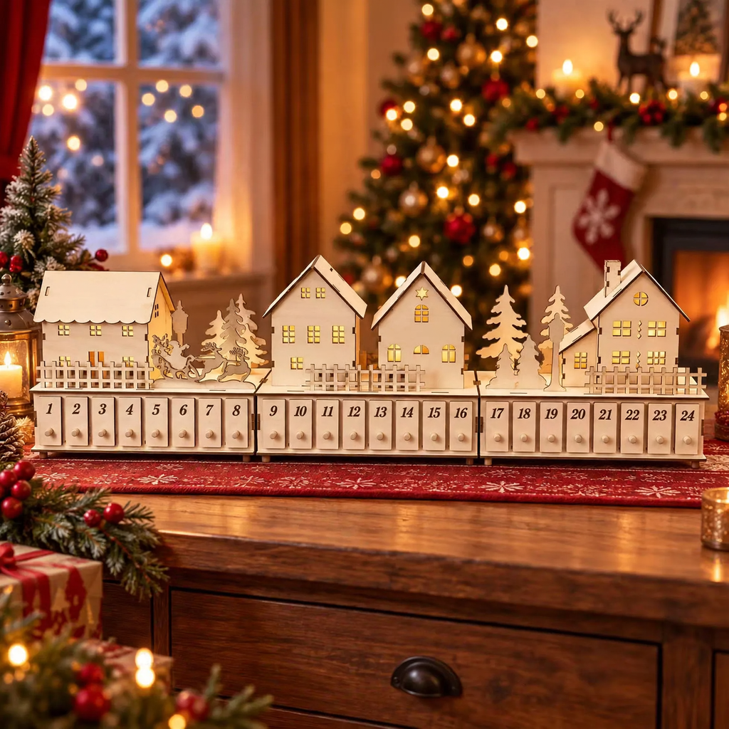 Illuminated wooden Advent calendar