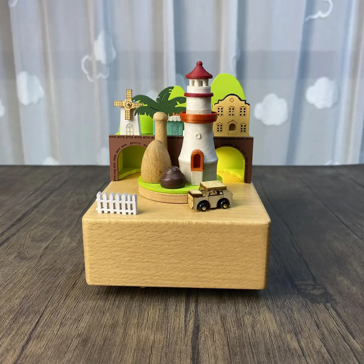 Wood music box with voice-controlled lighting