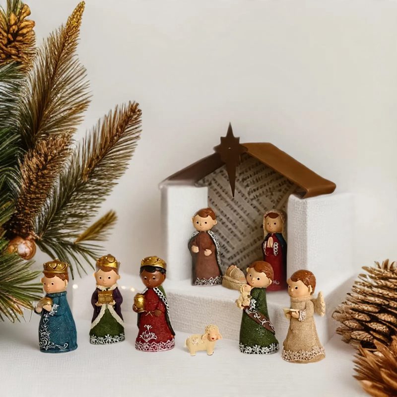 Nativity scene set made of natural resin